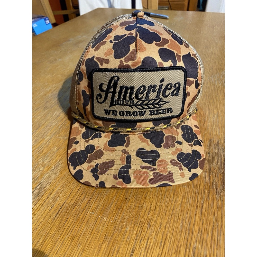 We Grow Beer Hat- Camo - Snapback Trucker Baseball Cap - EUC - Rural Cloth